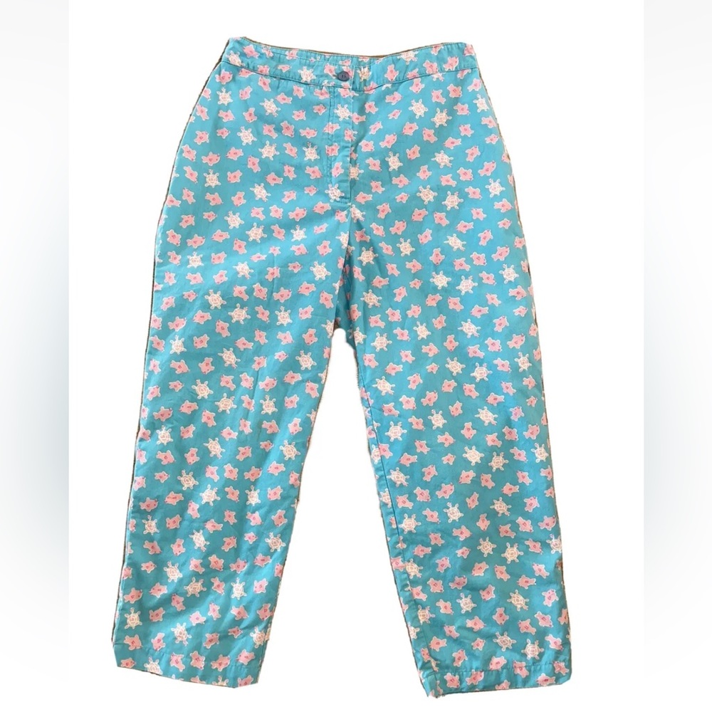 Vintage Lilly Pulitzer Blue and Pink Turtle and Fish Print Cropped Pants Size 6